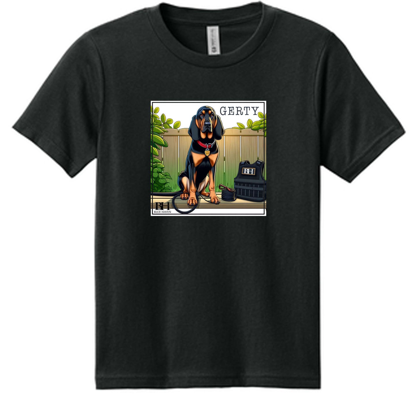 black short sleeve tshirt depicting Gerty in a cartoon form.